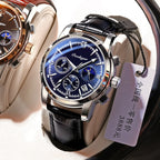 Men's Leather Strap Watch with Stopwatch