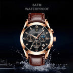 Men's Leather Strap Watch with Stopwatch
