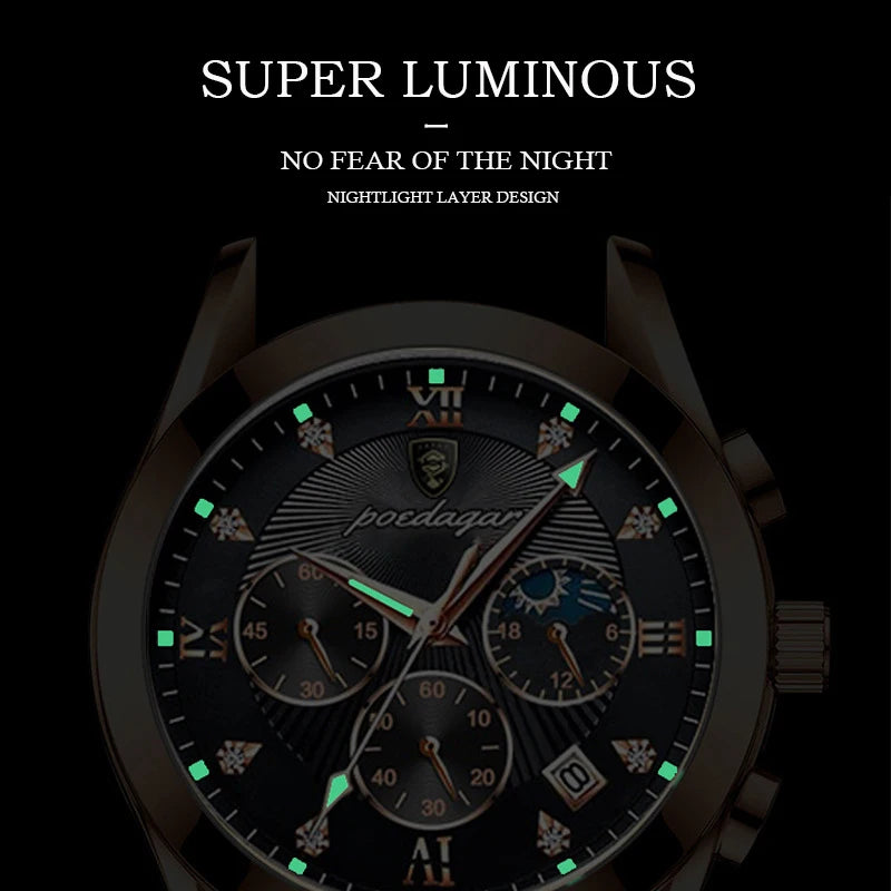 Men's Leather Strap Watch with Stopwatch