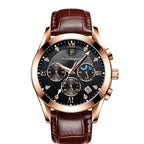 Men's Leather Strap Watch with Stopwatch