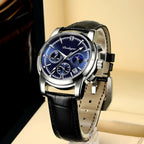 Men's Leather Strap Watch with Stopwatch