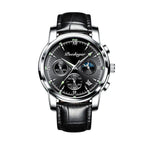 Men's Leather Strap Watch with Stopwatch