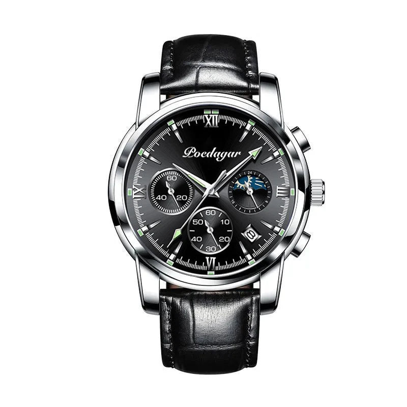 Men's Leather Strap Watch with Stopwatch