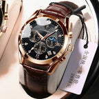 Men's Leather Strap Watch with Stopwatch