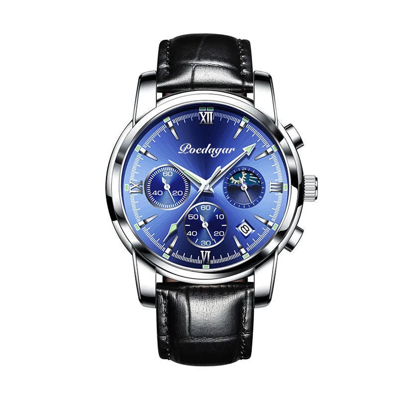 Men's Leather Strap Watch with Stopwatch