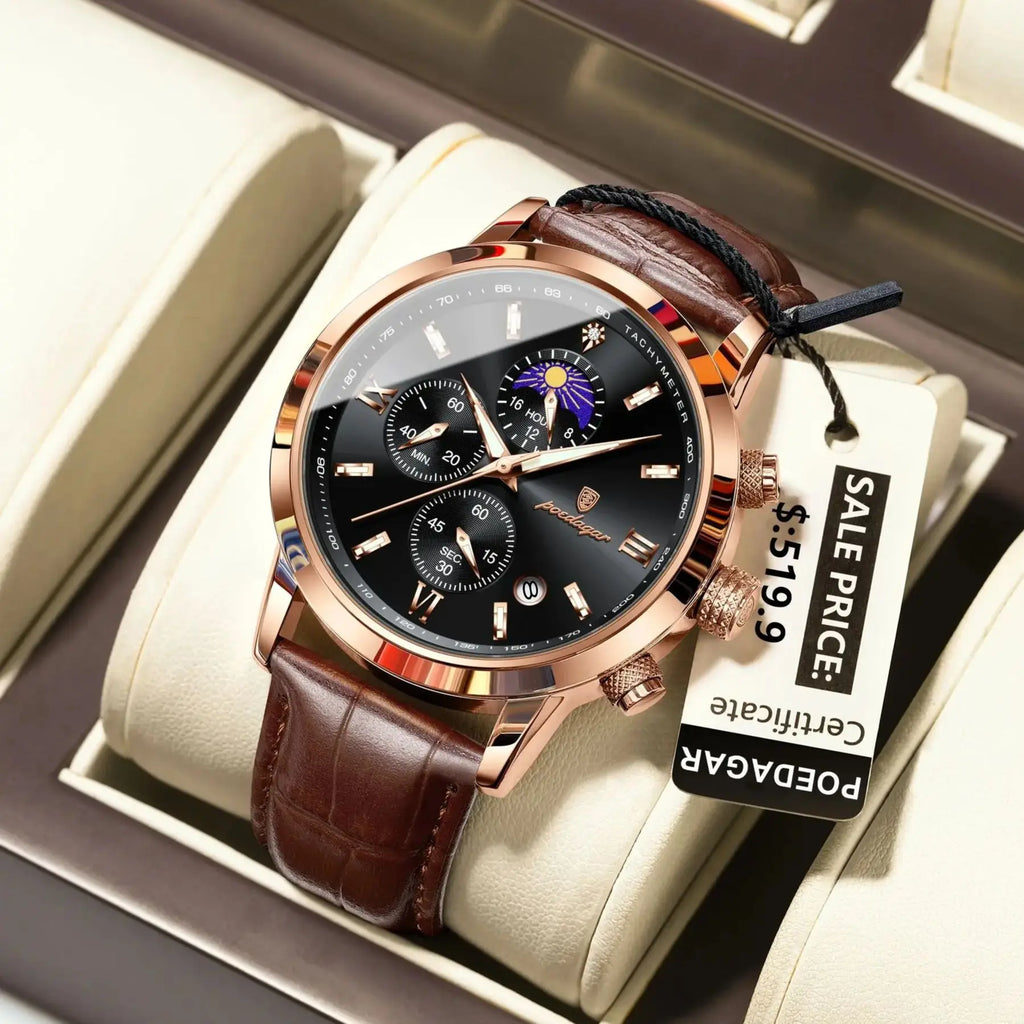 POEDAGAR Luxury Sports Watch For Men Waterproof Luminous Date Chronograph Man Wristwatch Leather Quartz Men's Watches Male Reloj