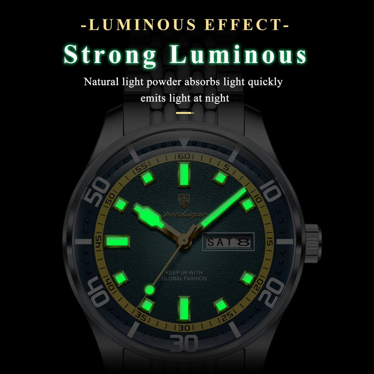 Men's Stainless Steel Watch with Week Display