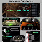 Rugged Military Smart Watch Men's Outdoor Watch LED Flashlight 2.01'' HD Touch Screen Voice Bluetooth Call Smartwatch Gifts HT30