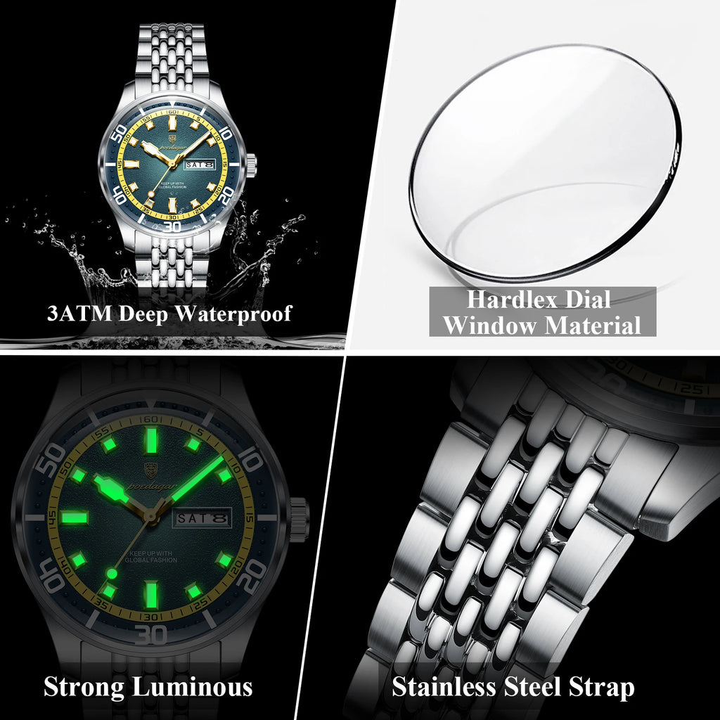 Men's Stainless Steel Watch with Week Display