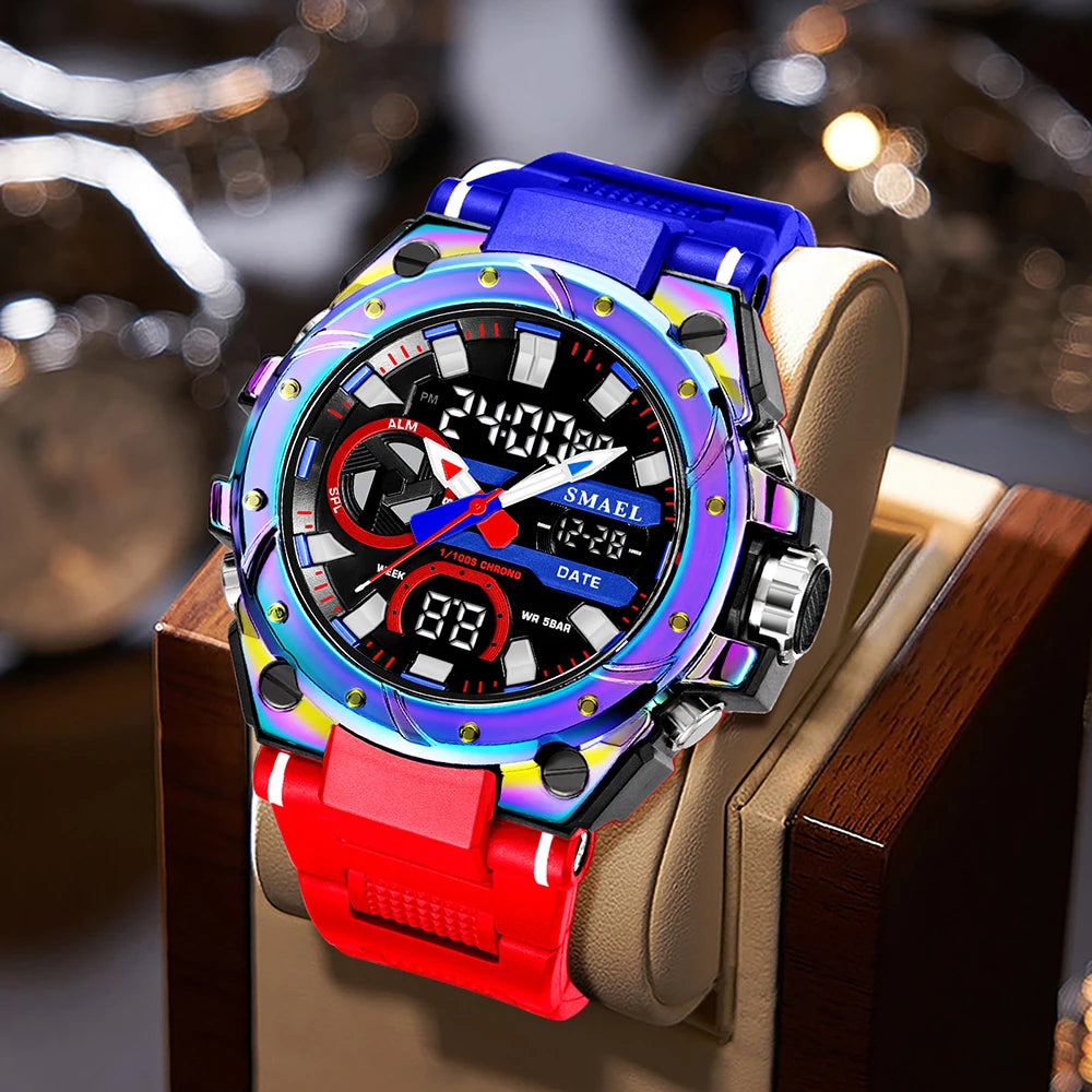 SMAEL Brand Sport Watches 50M Wateproof Dual Time Display Watches LED 8029 Stopwatches Alarm Multifunctional Men's Wristwatches