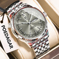 POEDAGAR Luxury Watch For Man Stainless Steel Date Week Quartz Men Clock Waterproof Luminous Military High Quality Men's Watches