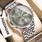 POEDAGAR Luxury Watch For Man Stainless Steel Date Week Quartz Men Clock Waterproof Luminous Military High Quality Men's Watches