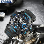SMAEL Men Watches  50m Waterproof Sports Watch Military Man Sports Watch Digital 8072 Dual Display Watch  Quartz  Led Digital