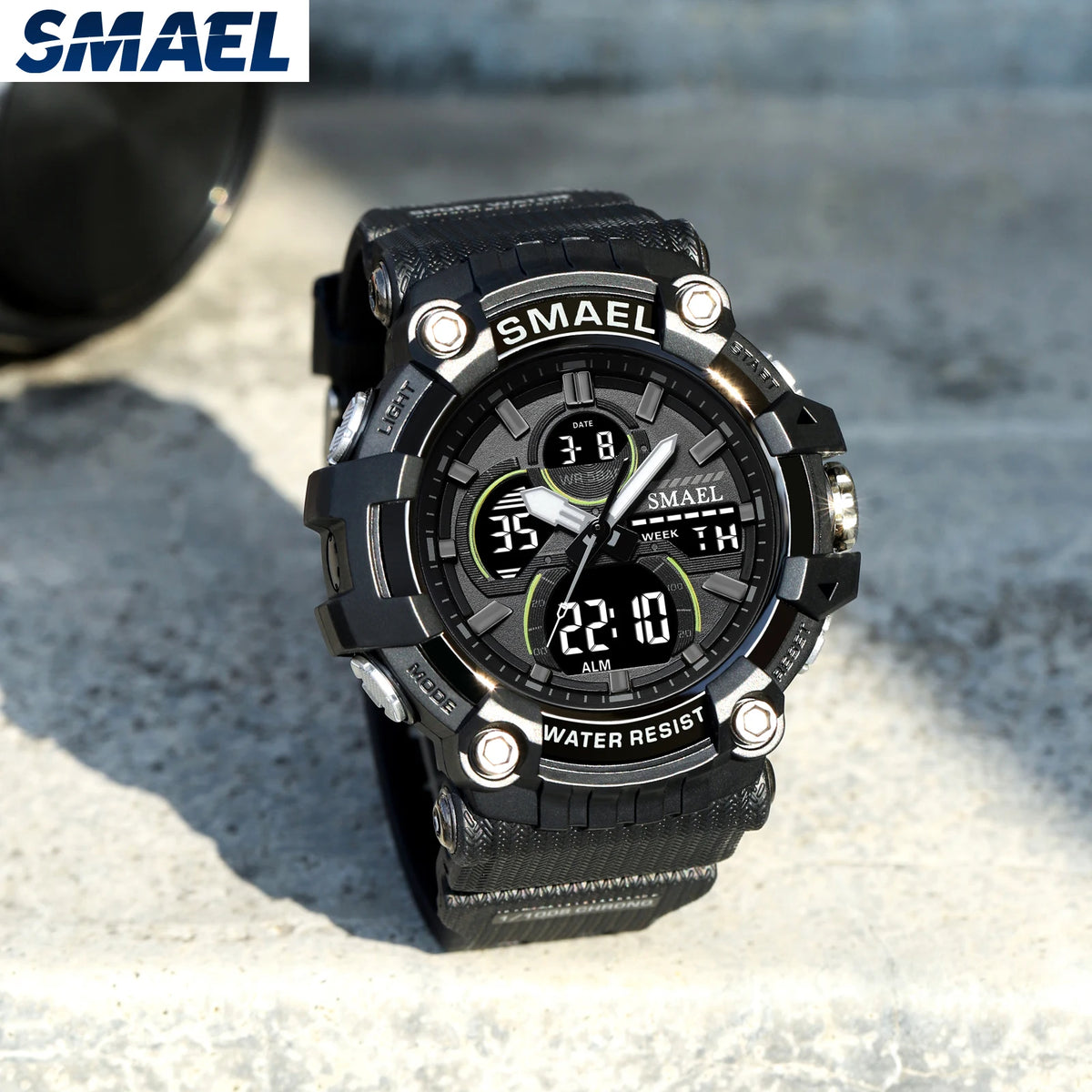 SMAEL 8079 Men's Army Green Analog Digital Dual Display Watch - 50M Waterproof LED Backlight Alarm Chronograph