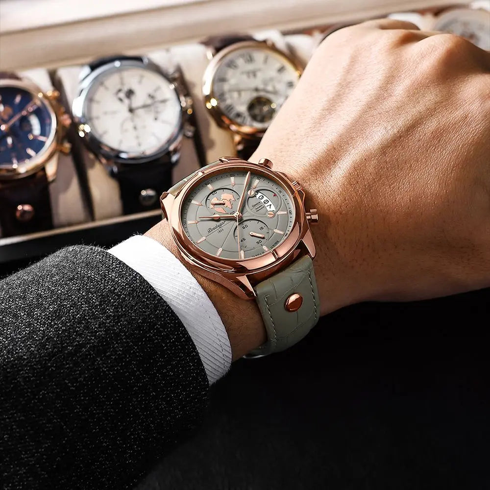 Men's Leather Strap Chronograph Watch