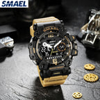 SMAEL Men Watches  50m Waterproof Sports Watch Military Man Sports Watch Digital 8072 Dual Display Watch  Quartz  Led Digital