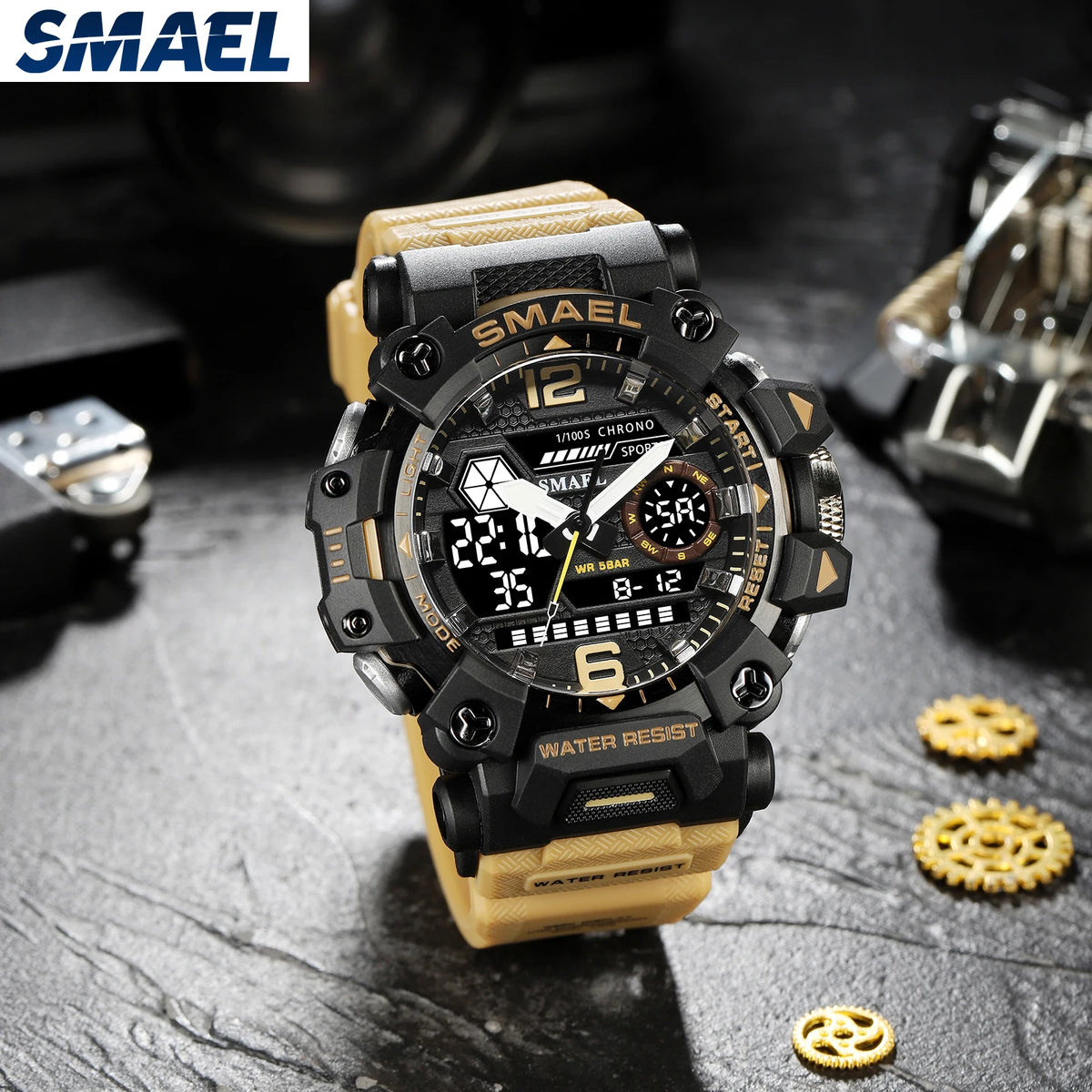 SMAEL Men Watches  50m Waterproof Sports Watch Military Man Sports Watch Digital 8072 Dual Display Watch  Quartz  Led Digital