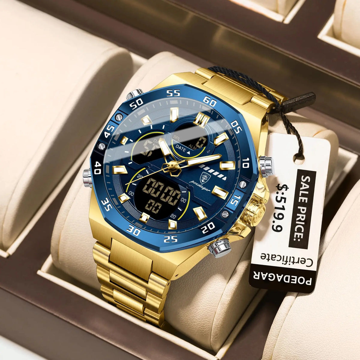 POEDAGAR Top Original Men Clock LED Luminous Waterproof Week Date Man Wristwatch Electronic Stainless Steel Quartz Men's Watches
