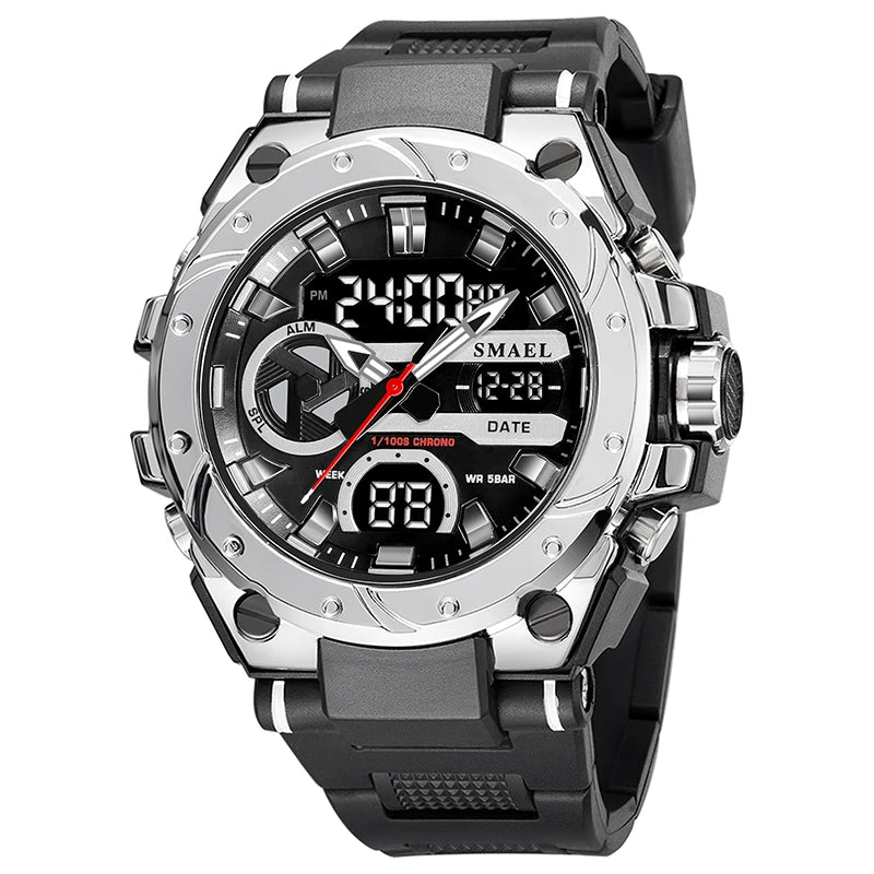 SMAEL Brand Sport Watches 50M Wateproof Dual Time Display Watches LED 8029 Stopwatches Alarm Multifunctional Men's Wristwatches