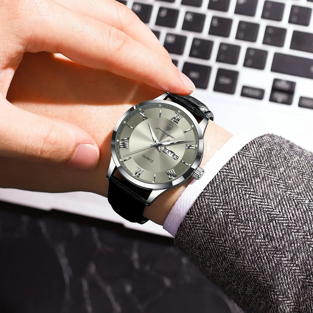POEDAGAR Luxury Watch For Man Military Sport Leather Men Quartz Watch Waterproof Luminous Date Week Men's Watches Male Reloj+Box