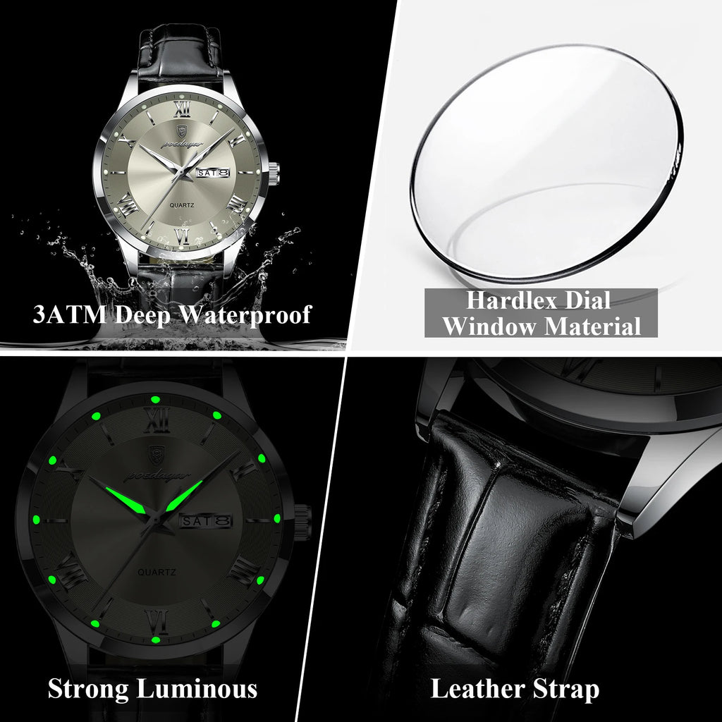 POEDAGAR Luxury Watch For Man Military Sport Leather Men Quartz Watch Waterproof Luminous Date Week Men's Watches Male Reloj+Box