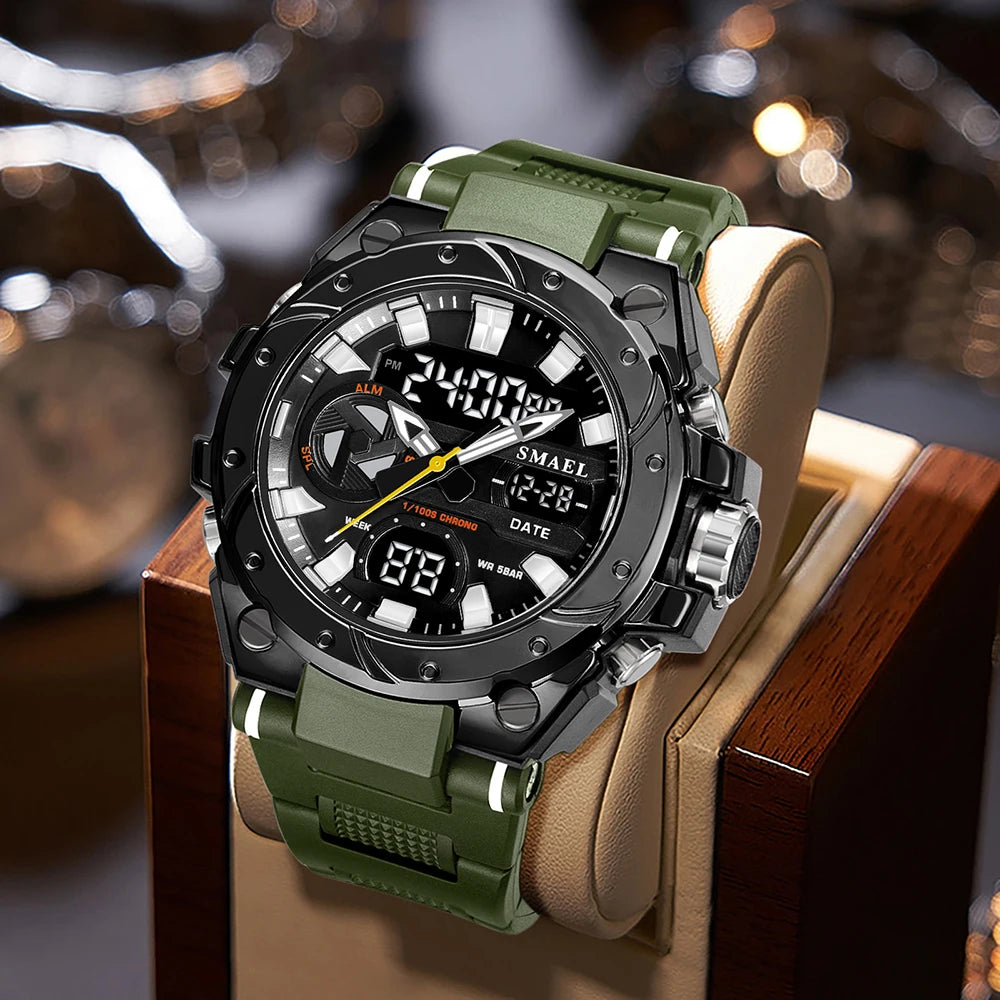 SMAEL Brand Sport Watches 50M Wateproof Dual Time Display Watches LED 8029 Stopwatches Alarm Multifunctional Men's Wristwatches