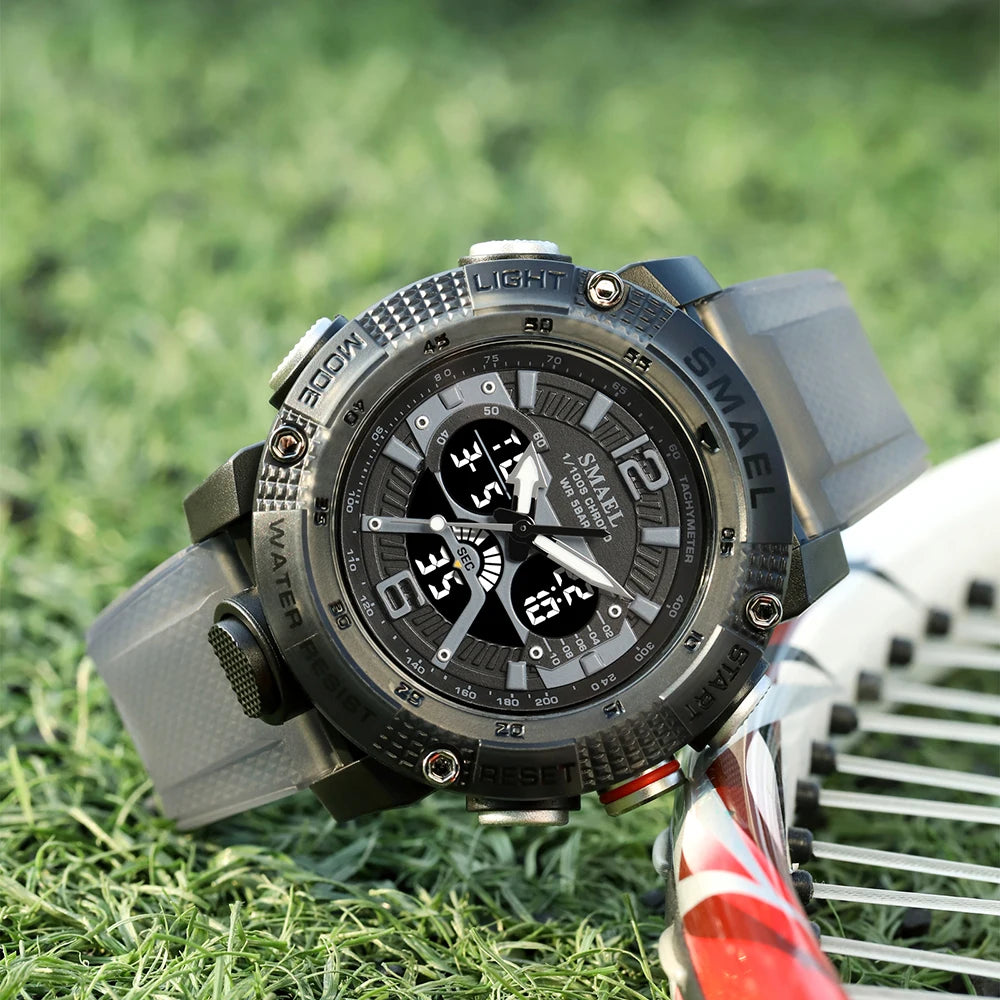 Sport Watches Waterproof SMAEL Male Clock Digital LED Display Quartz Analog Stopwatch Fashion Green Orange Clock 8058 Men Watch