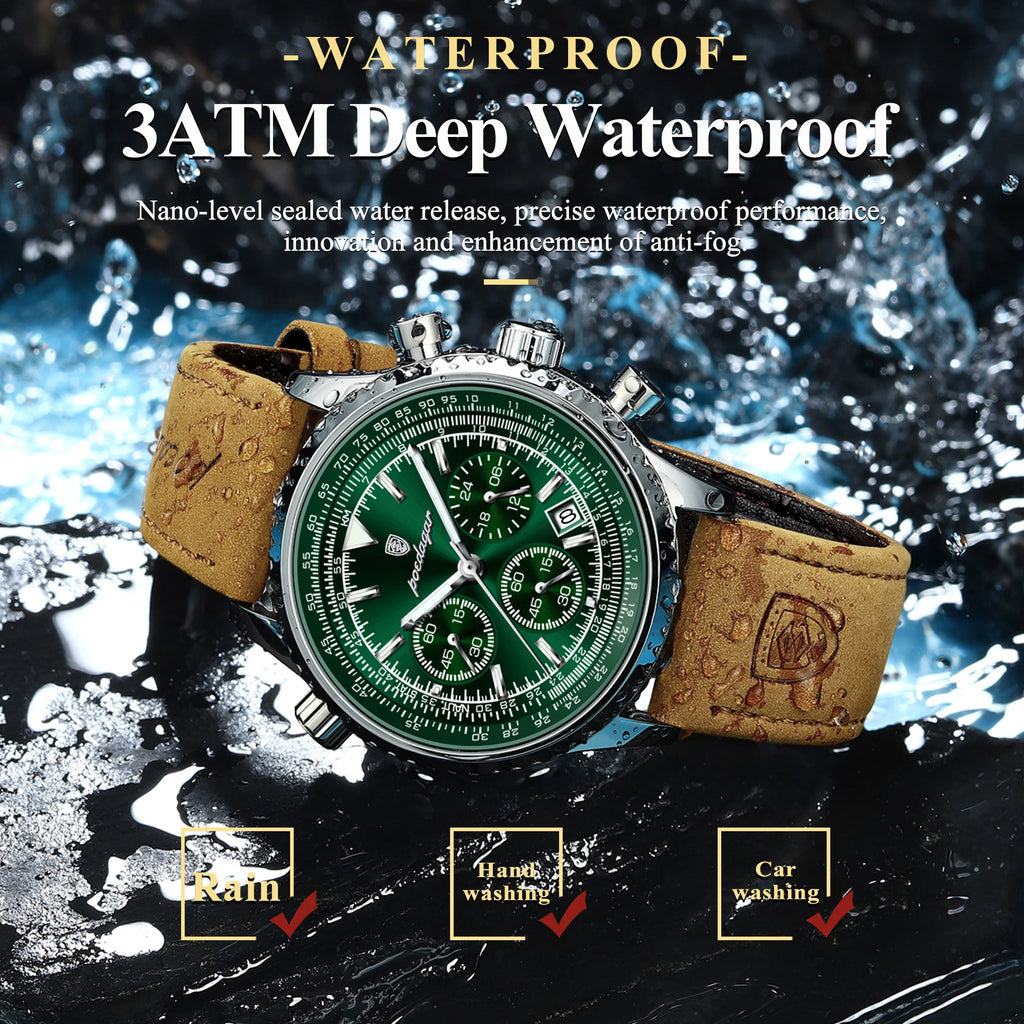 POEDAGAR Top Luxury Man Wristwatch Sport Fashion Leather Quartz Watch For Men Chronograph Date Waterproof Luminous Men's Watches