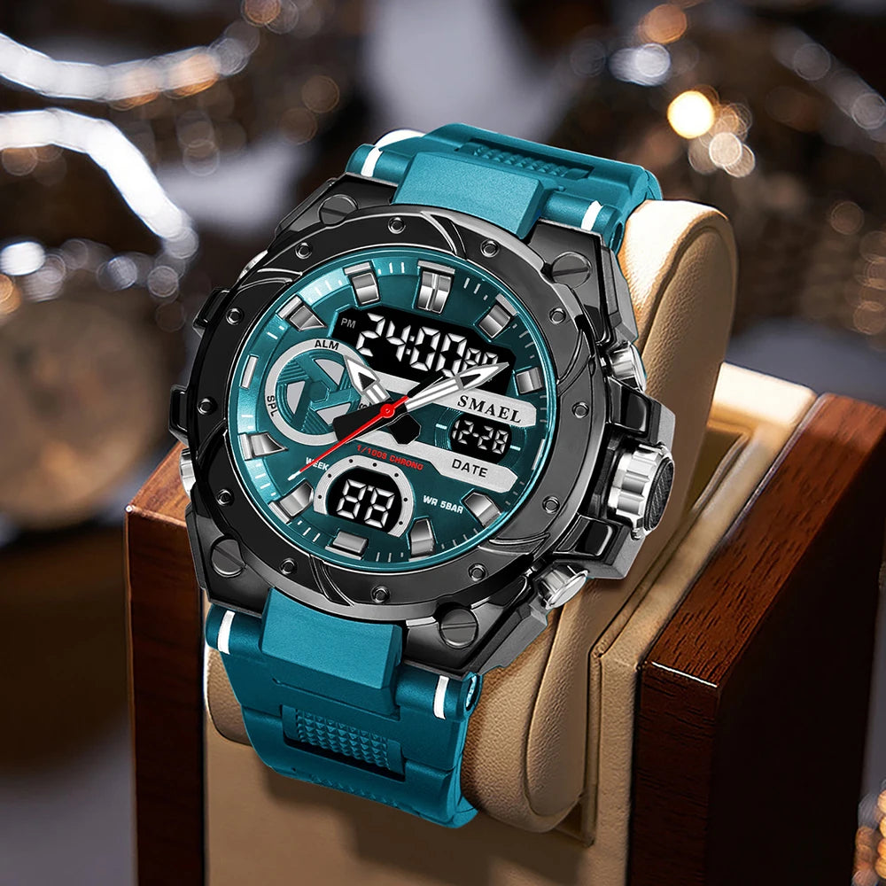 SMAEL Brand Sport Watches 50M Wateproof Dual Time Display Watches LED 8029 Stopwatches Alarm Multifunctional Men's Wristwatches