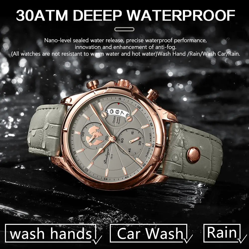 Men's Leather Strap Chronograph Watch
