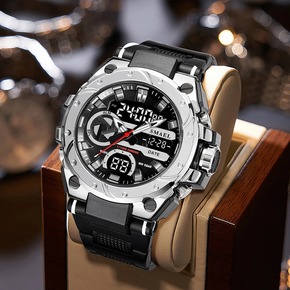 SMAEL Brand Sport Watches 50M Wateproof Dual Time Display Watches LED 8029 Stopwatches Alarm Multifunctional Men's Wristwatches