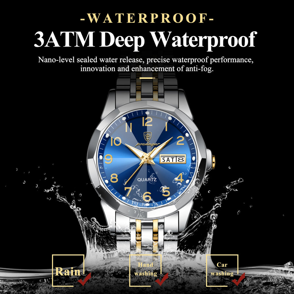 POEDAGAR Top Fashion Watches For Couple Waterproof Date Week Couple's Watches Quartz Stainless Steel Couple Watch Lovers Set+Box