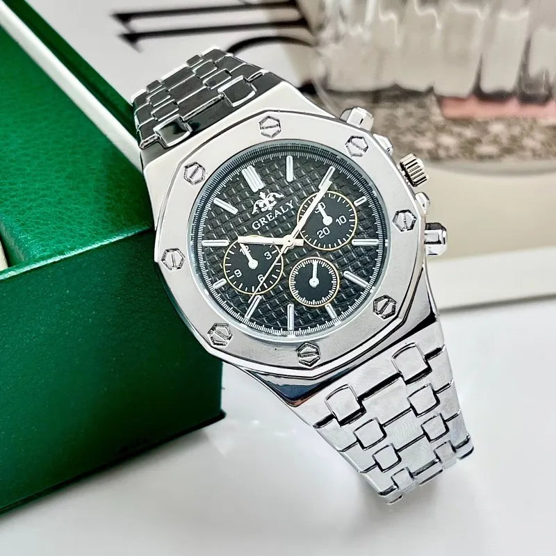 Men's Watch, Trendy Fashion Steel Belt Three-Eye Scale Quartz Watch