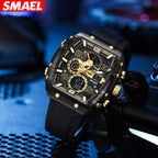 SMAEL 8109 Men's Square Analog Digital Dual Display Watch - 50M Waterproof LED Backlight Alarm Chronograph Calendar