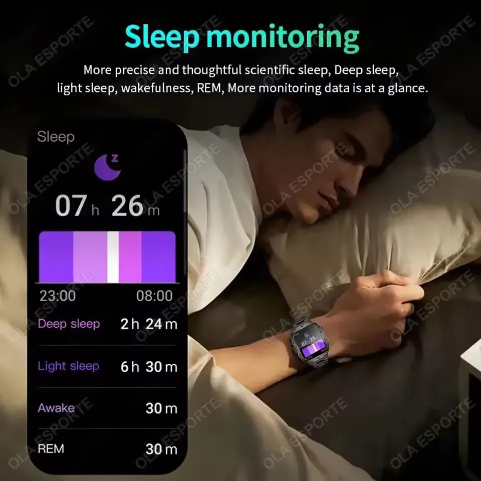 Rugged Military Smart Watch Men's Outdoor Watch LED Flashlight 2.01'' HD Touch Screen Voice Bluetooth Call Smartwatch Gifts HT30