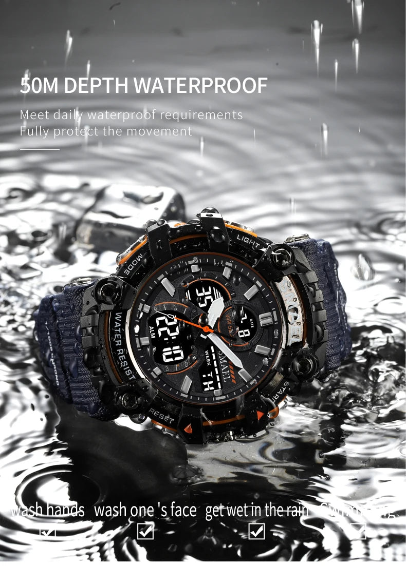 SMAEL 8079 Men's Army Green Analog Digital Dual Display Watch - 50M Waterproof LED Backlight Alarm Chronograph