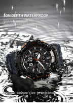 SMAEL 8079 Men's Army Green Analog Digital Dual Display Watch - 50M Waterproof LED Backlight Alarm Chronograph