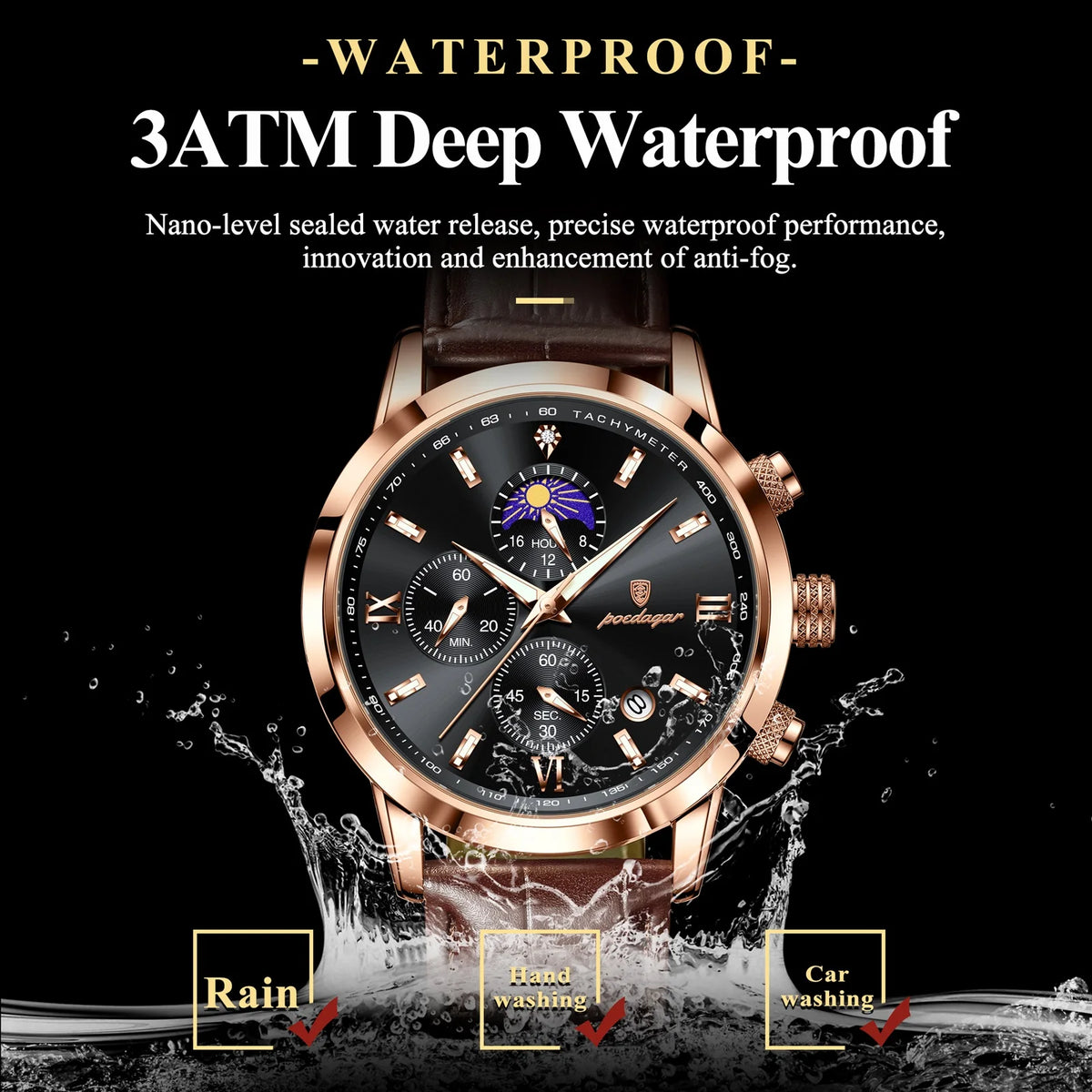 POEDAGAR Luxury Sports Watch For Men Waterproof Luminous Date Chronograph Man Wristwatch Leather Quartz Men's Watches Male Reloj