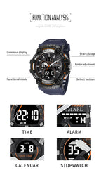 SMAEL 8079 Men's Army Green Analog Digital Dual Display Watch - 50M Waterproof LED Backlight Alarm Chronograph