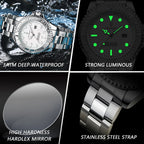 POEDAGAR men's stainless steel quartz watch with round case and luminous hands — photo 3