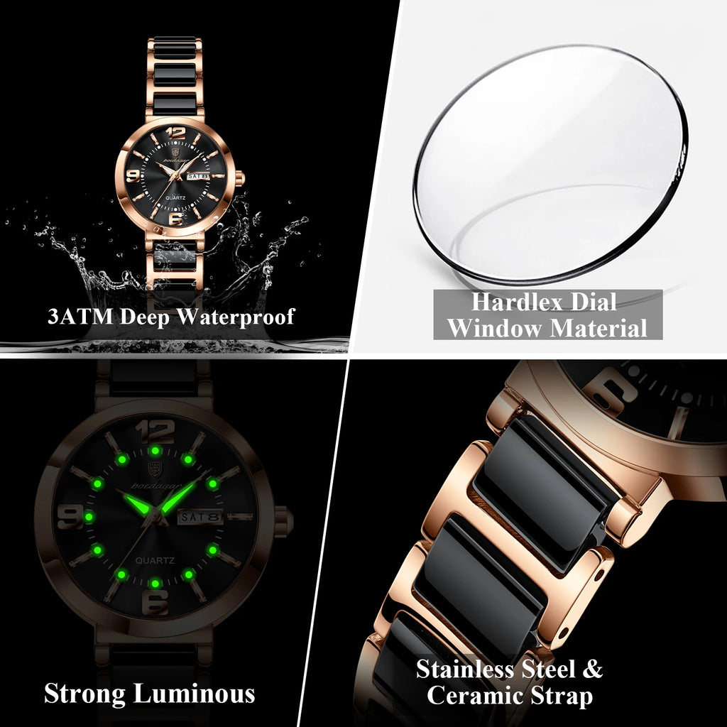 Women's Stainless Steel Watch with Week Display