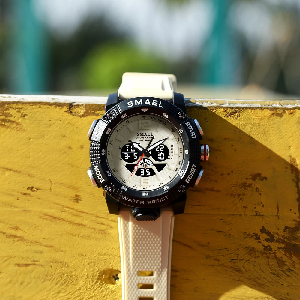 Sport Watches Waterproof SMAEL Male Clock Digital LED Display Quartz Analog Stopwatch Fashion Green Orange Clock 8058 Men Watch
