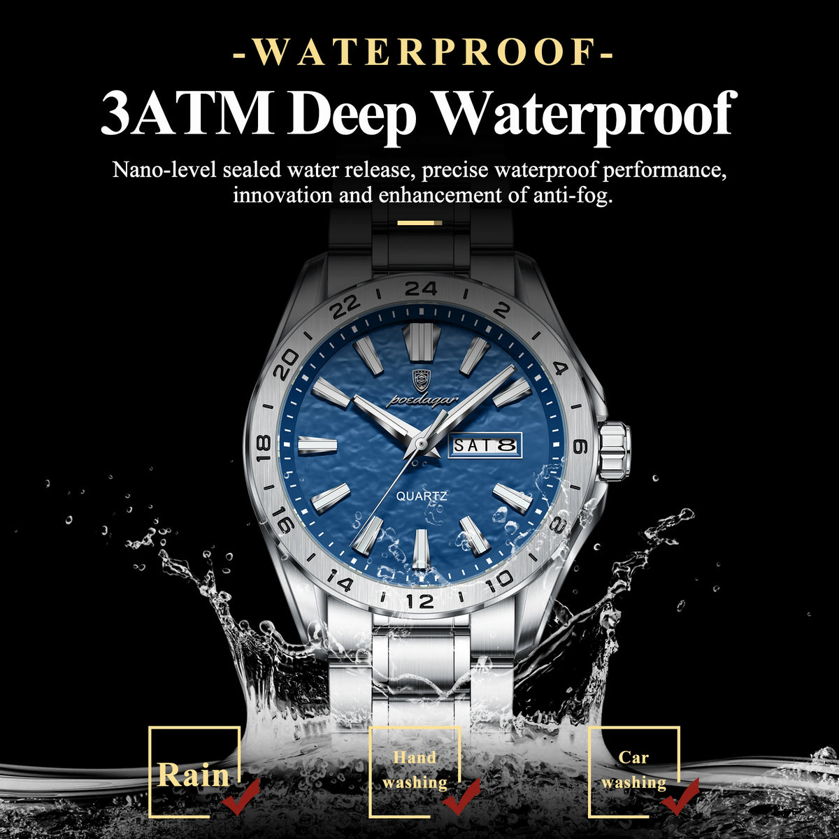 POEDAGAR Sport Luxury Man Wristwatch High Quality Waterproof Luminous Watch For Men Fashion Date Week Quartz Men's Watches Reloj