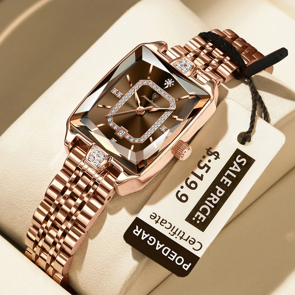 POEDAGAR Luxury Elegant Watch For Woman Date Waterproof Rectangle Ladies Watch Stainless Steel Quartz Women Watches Female Reloj