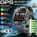 Rugged Military Smart Watch Men's Outdoor Watch LED Flashlight 2.01'' HD Touch Screen Voice Bluetooth Call Smartwatch Gifts HT30