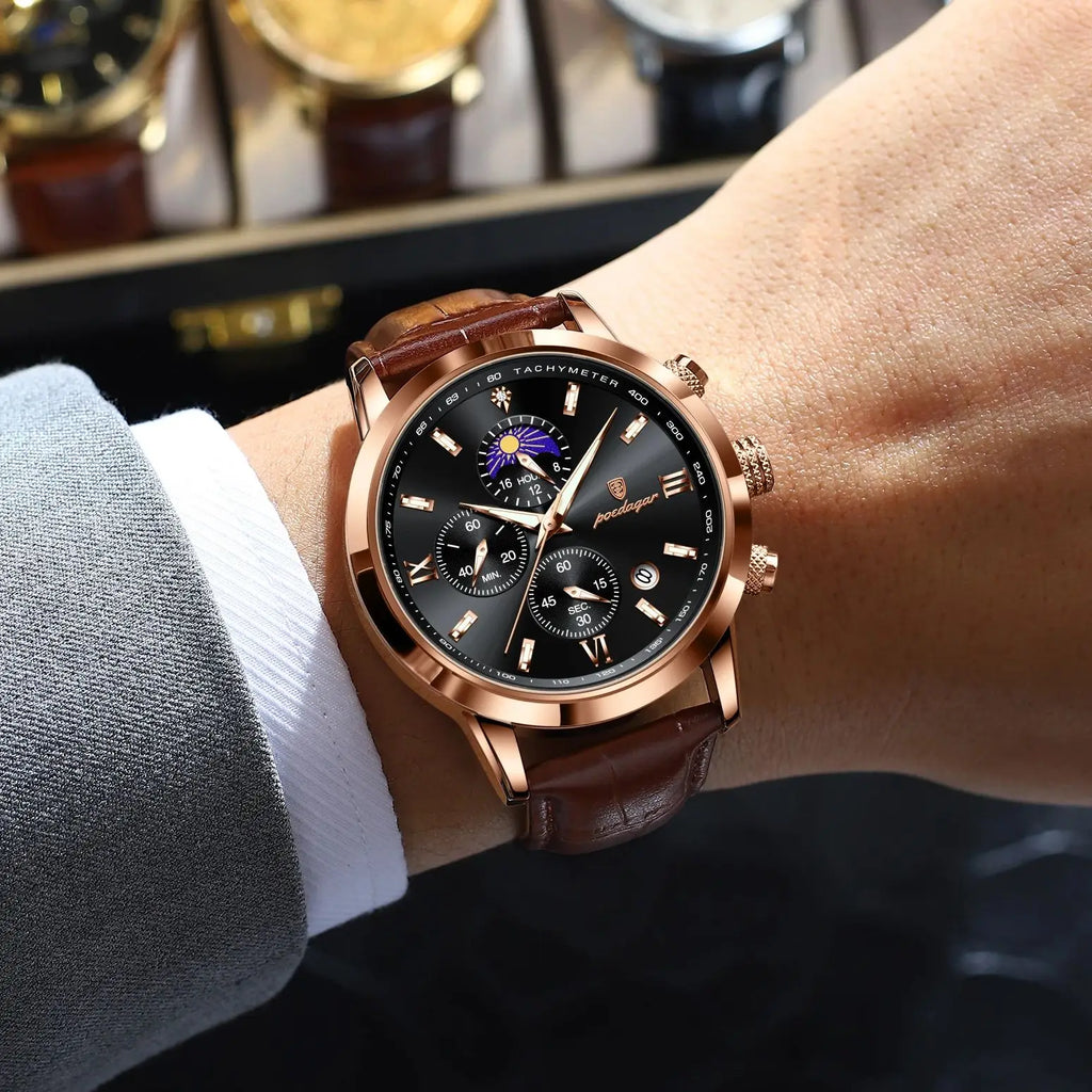 POEDAGAR Luxury Sports Watch For Men Waterproof Luminous Date Chronograph Man Wristwatch Leather Quartz Men's Watches Male Reloj