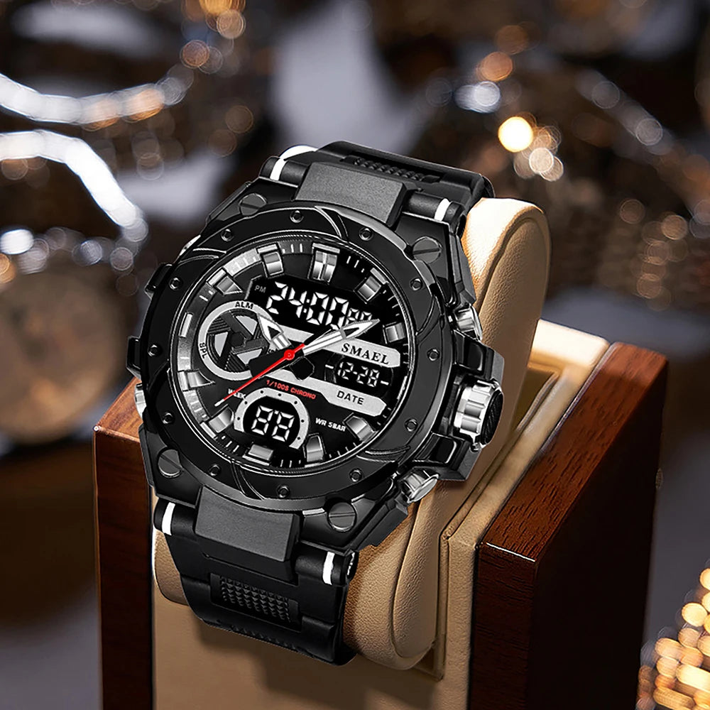 SMAEL Brand Sport Watches 50M Wateproof Dual Time Display Watches LED 8029 Stopwatches Alarm Multifunctional Men's Wristwatches