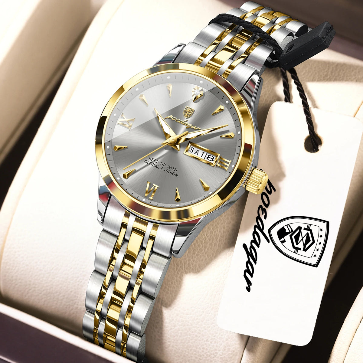 POEDAGAR Original Watch For Woman Waterproof Luminous Date Week Ladies Watch Stainless Steel Quartz Women's Watches Female Reloj