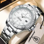 POEDAGAR men's stainless steel quartz watch with round case and luminous hands