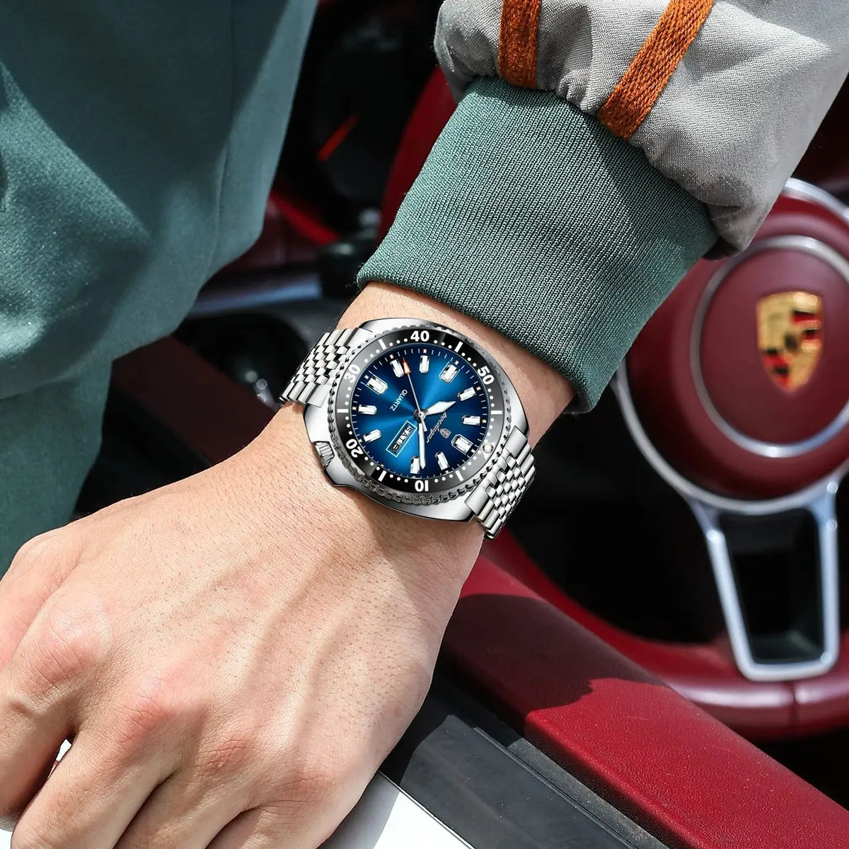 POEDAGAR Luxury Sports Men Wristwatch Quartz Luminous Waterproof Calendar Week Man Clock Stainless Steel Men's Watches Reloj+Box